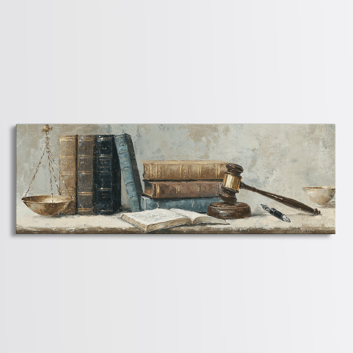Dignified Law Books and Fountain Pen Still Canvas Print, Law Office Art, Canvas Print, Office Decor, Fine Art, Counsel, LOA-3x1-42