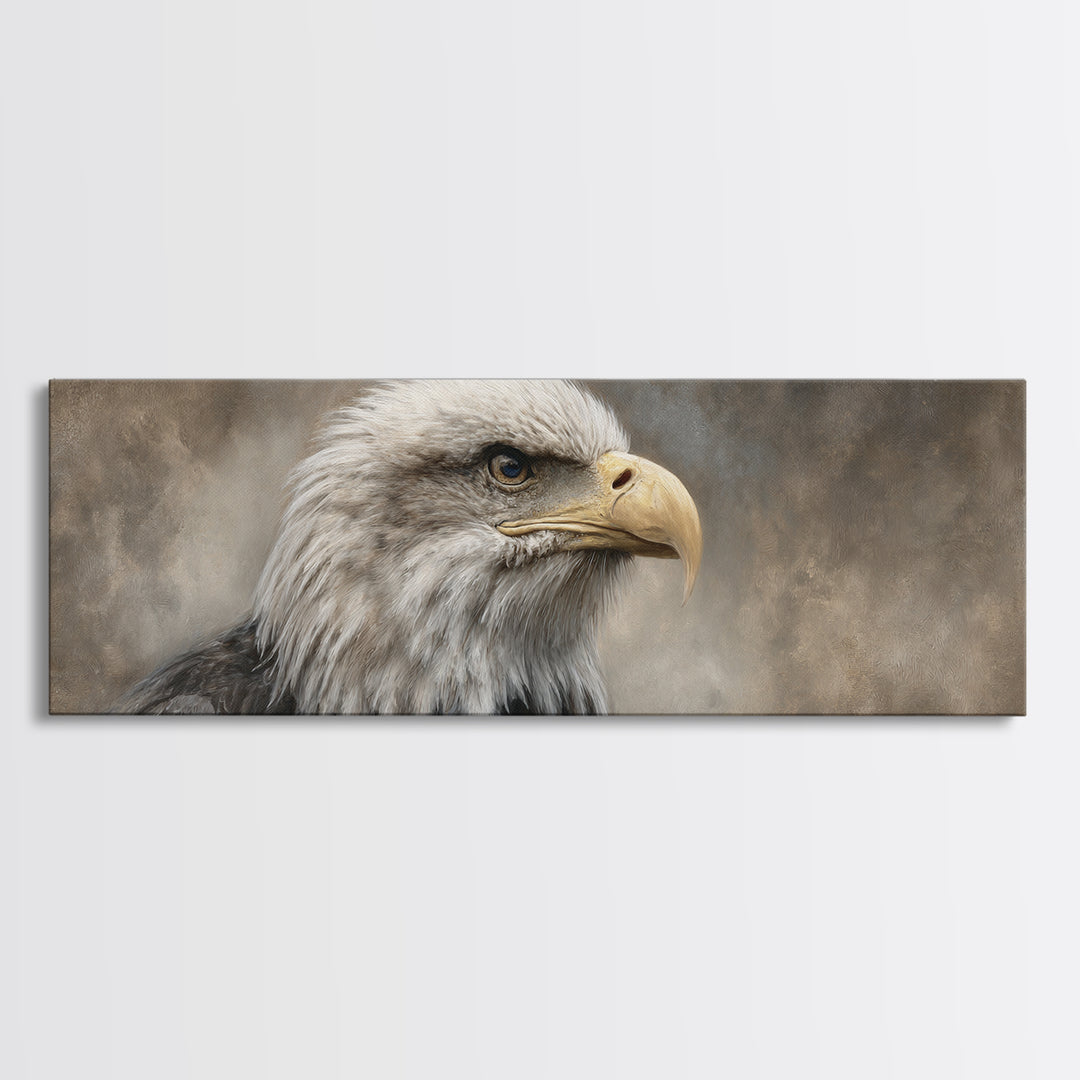 Eagle Portrait with Solemn Presence Canvas Print, Law Office Art, Poster Print, Office Decor, Fine Art, Counsel, Lawyer Gift, LOA-3x1-46
