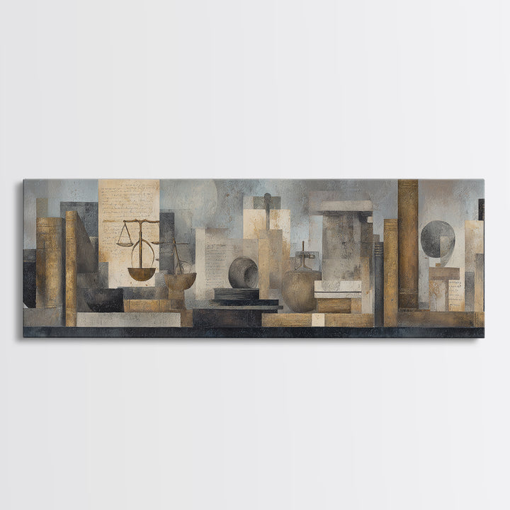 Dark Academia Desk Still Life Without Readable Canvas Print, Law Office Art, Office Wall Decor, Office Decor, Abstract Art, LOA-3x1-49
