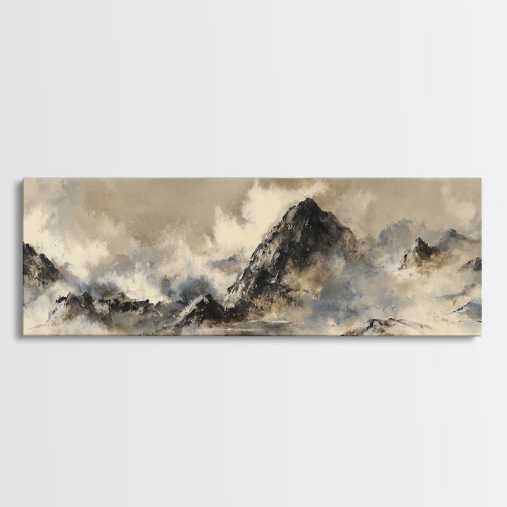 Ink Wash Mountain Symbolizing Stability Framed Canvas Print, Law Office Art, Fine Art Print, Office Decor, Oil Painting, LOA-3x1-60