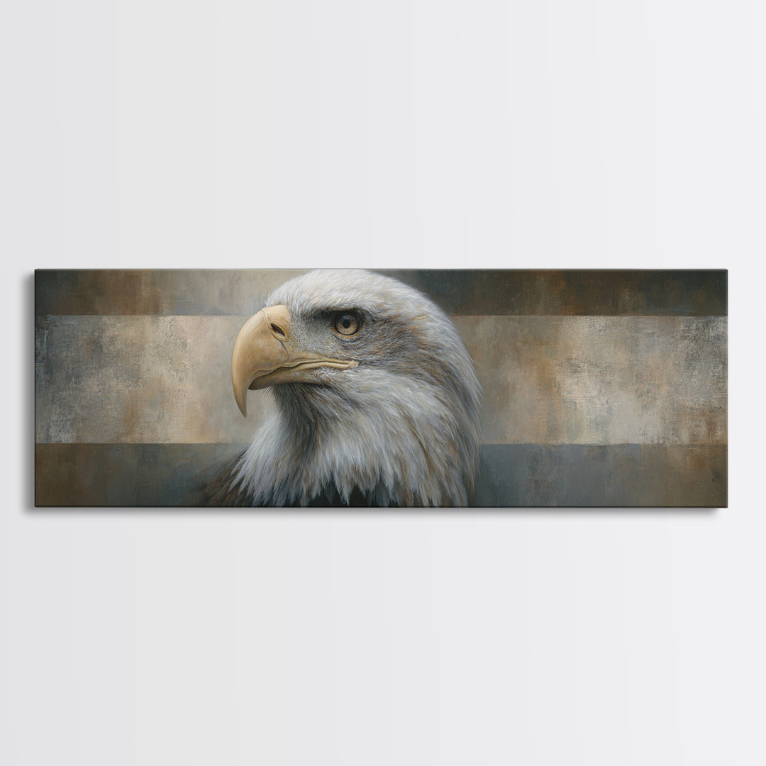 Eagle Portrait with Solemn Presence Canvas Print, Law Office Art, Modern Decor, Office Decor, Oil Painting, Counsel, Wall Decor, LOA-3x1-70