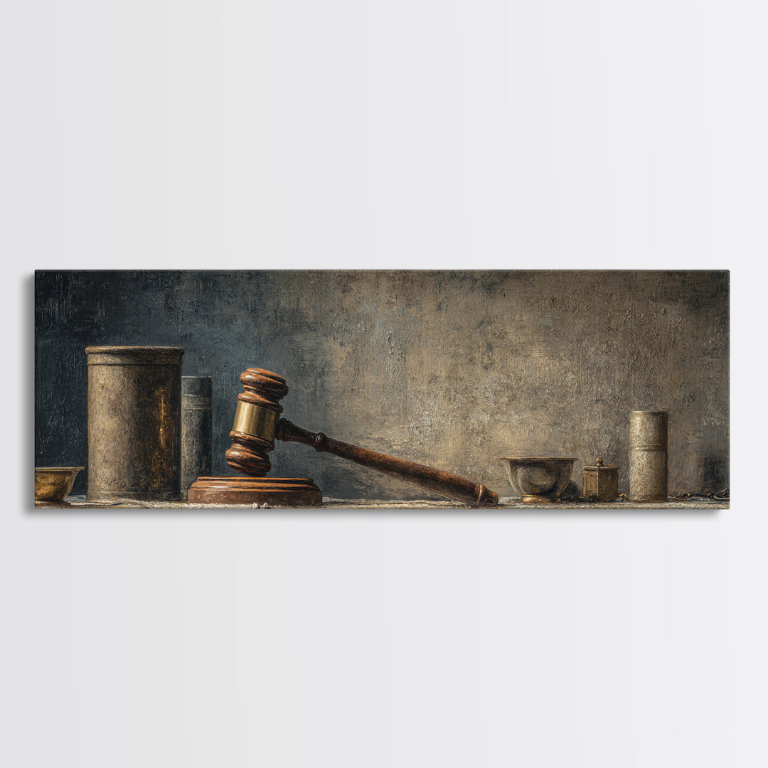 Classic Gavel Still Life Framed Canvas Print, Law Office Art, Office Art, Office Decor, Fine Art, Counsel, Teen Girl Room Decor, LOA-3x1-77
