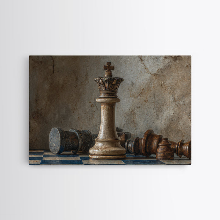 Single Chess King Framed Canvas Print, Law Office Art, Minimalist Decor, Office Decor, Fine Art, Counsel, Poster Print, LOA-3x2-2