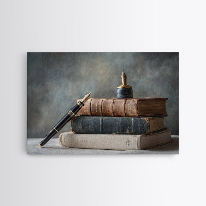 Dignified Law Books and Fountain Pen Still Canvas Print, Law Office Art, Poster Print, Office Decor, Fine Art, Counsel, LOA-3x2-30