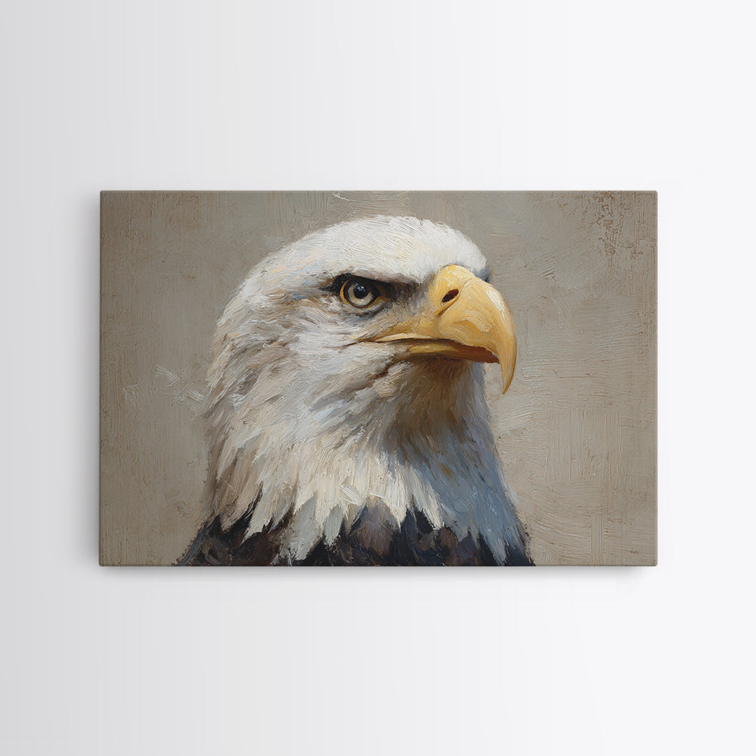 Eagle Portrait with Solemn Presence Canvas Print, Law Office Art, Metal Wall Decor, Office Decor, Counsel, Home Office Decor, LOA-3x2-34