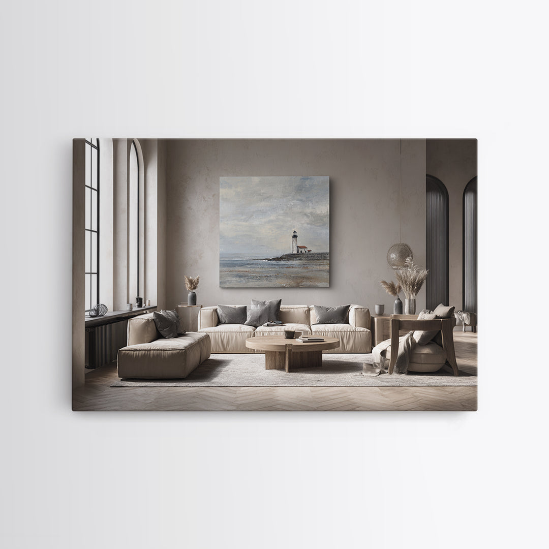 Stormy Landscape with Lighthouse as Guidance Metaphor Framed Canvas Print, Law Office Art, Law, Office Decor, Fine Art, Counsel, LOA-3x2-39