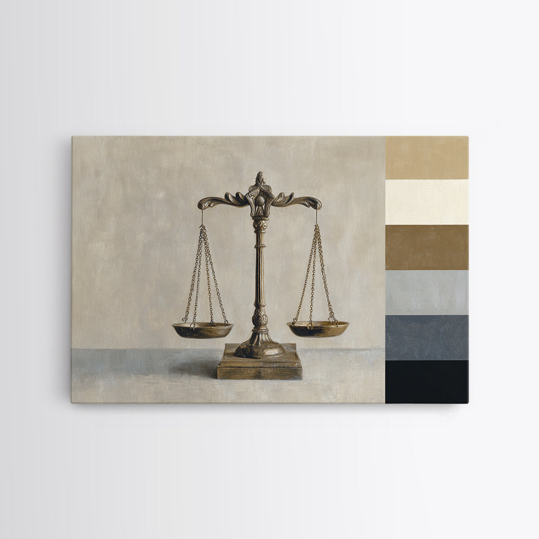 Classical Scales of Justice Framed Canvas Print, Law Office Art, Metal Wall Decor, Office Decor, Counsel, Home Office Decor, LOA-3x2-5