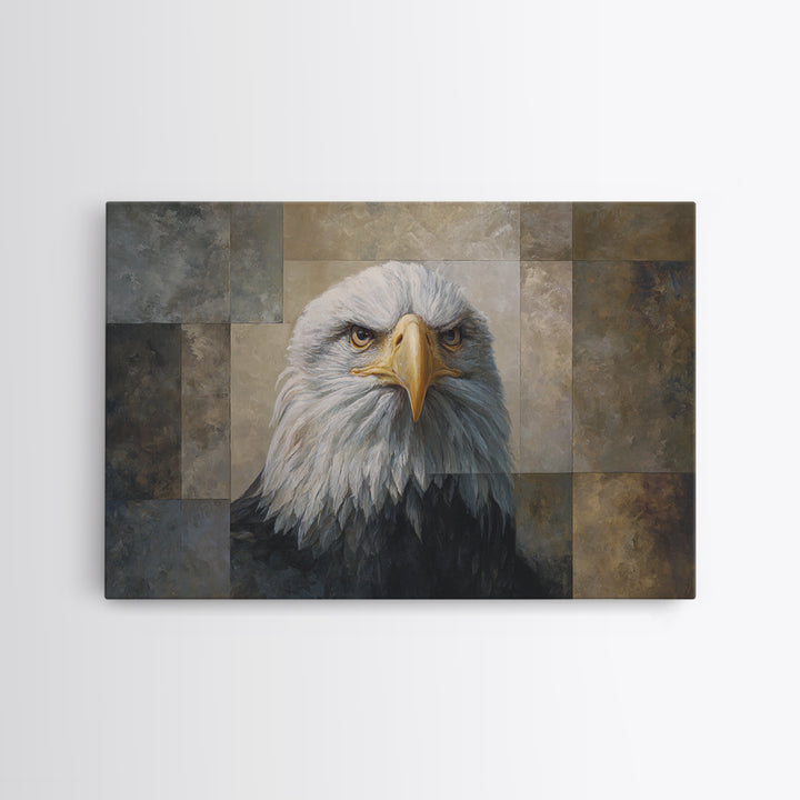 Eagle Portrait with Solemn Presence Canvas Print, Law Office Art, Metal Wall Decor, Office Decor, Counsel, Home Office Decor, LOA-3x2-58