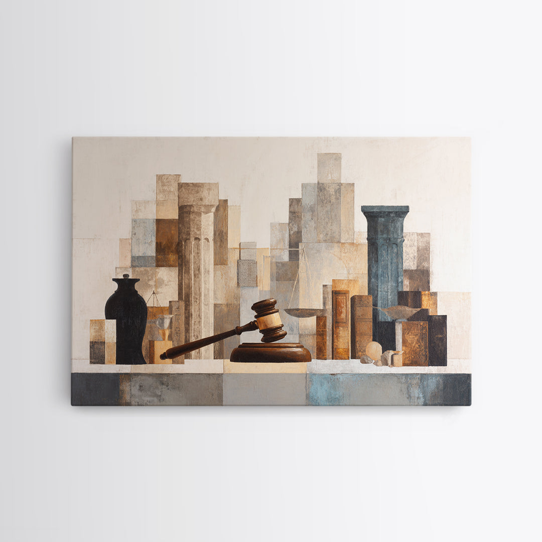Classic Gavel Still Life Canvas Print, Law Office Art, Lawyer, Office Decor, Oil Painting, Counsel, Neutral Decor, Modern Decor, LOA-3x2-89