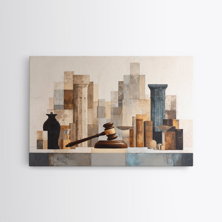 Classic Gavel Still Life Canvas Print, Law Office Art, Lawyer, Office Decor, Oil Painting, Counsel, Neutral Decor, Modern Decor, LOA-3x2-89