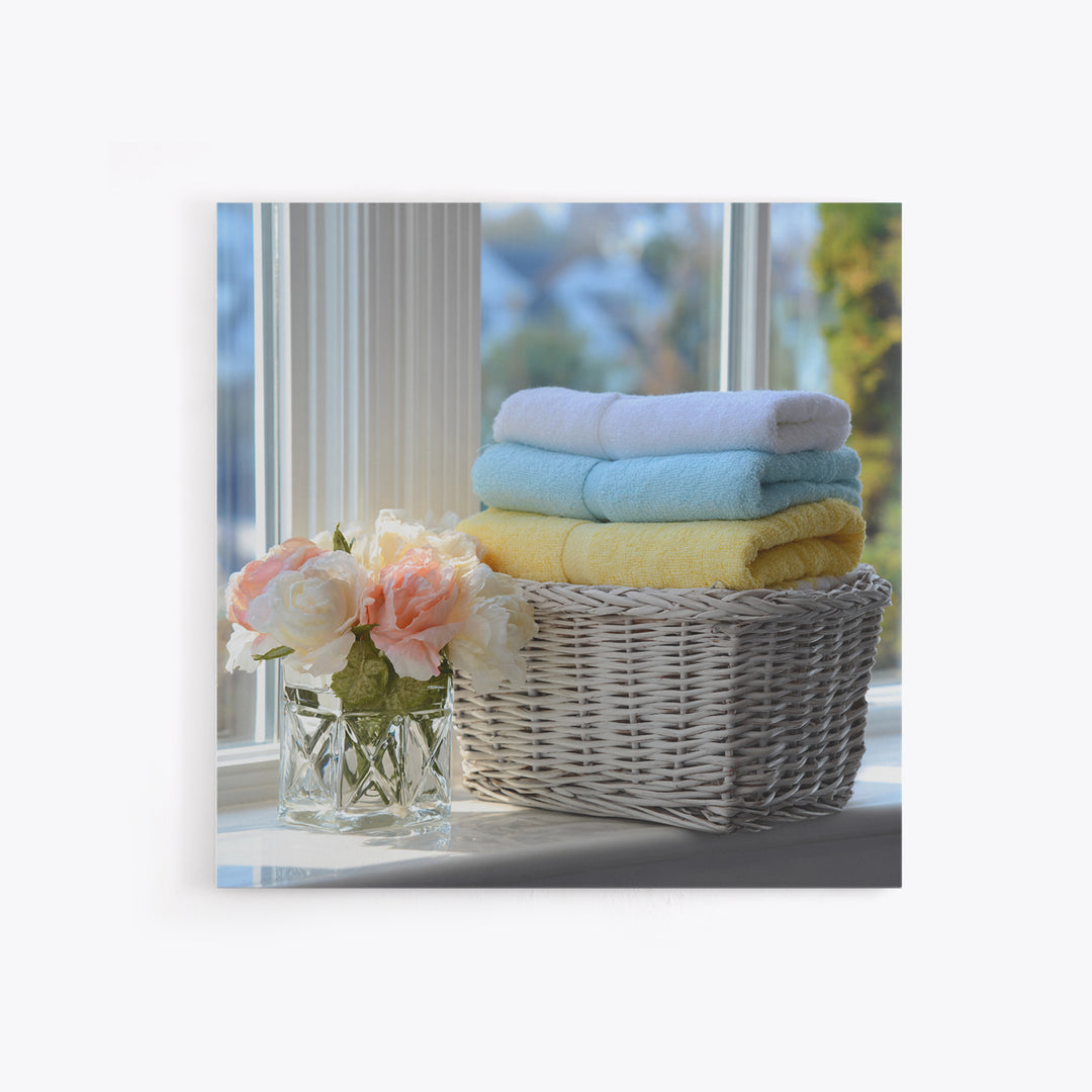 Basket of Folded Towels Canvas Print, Laundry Room Art, Farmhouse Wall Art, Living Room Decor, Fine Art, Clean, Fine Art Print, LRA-1x1-14
