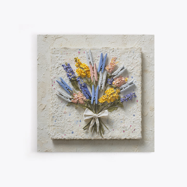 Clothespin Bouquet in Folk Art Style Canvas Print, Laundry Room Art, Oil Painting, Living Room Decor, Fine Art, Clean, LRA-1x1-20