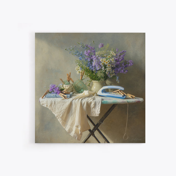 Ironing Board Still Life Framed Canvas Print, Laundry Room Art, Downloadable Art, Living Room Decor, Watercolor Art, Clean, LRA-1x1-24