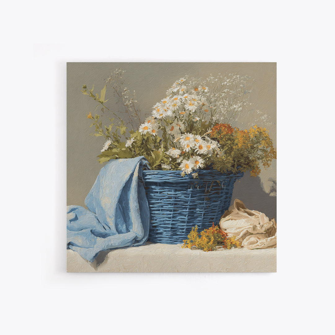 Blue Laundry Basket Framed Canvas Print, Laundry Room Art, Fine Art Print, Living Room Decor, Fine Art, Clean, Painting, LRA-1x1-29