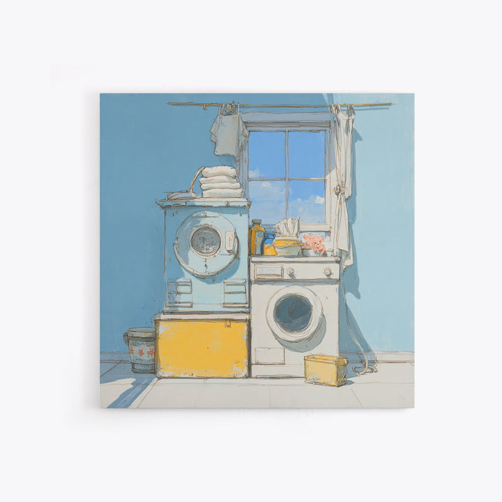 Retro Iron Illustration Framed Canvas Print, Laundry Room Art, Statement Artwork, Living Room Decor, Abstract Art, Clean, LRA-1x1-33