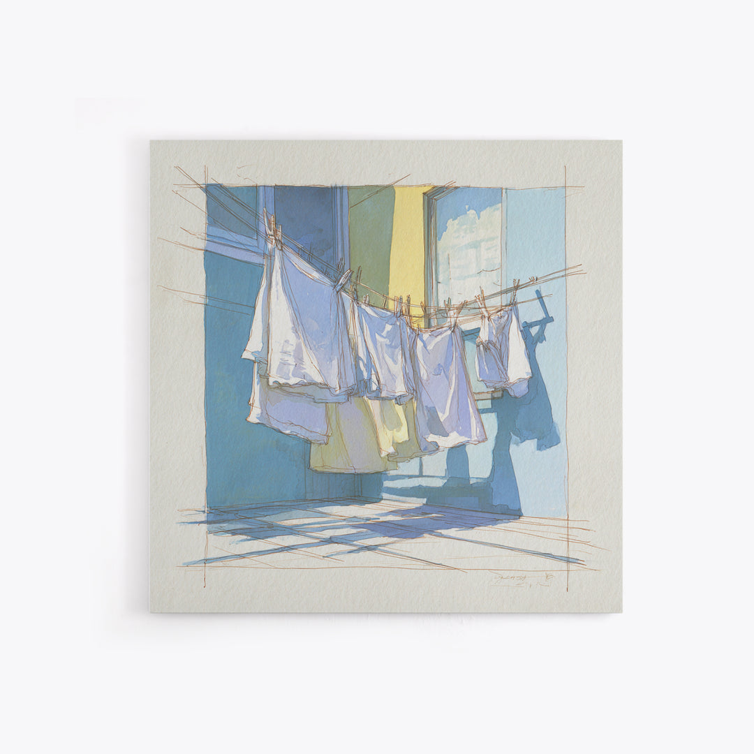 Simple Line Drawing of Hanging Laundry Framed Canvas Print, Laundry Room Art, Art Print, Living Room Decor, Abstract Art, Clean, LRA-1x1-40