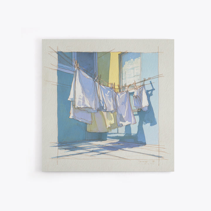 Simple Line Drawing of Hanging Laundry Framed Canvas Print, Laundry Room Art, Art Print, Living Room Decor, Abstract Art, Clean, LRA-1x1-40