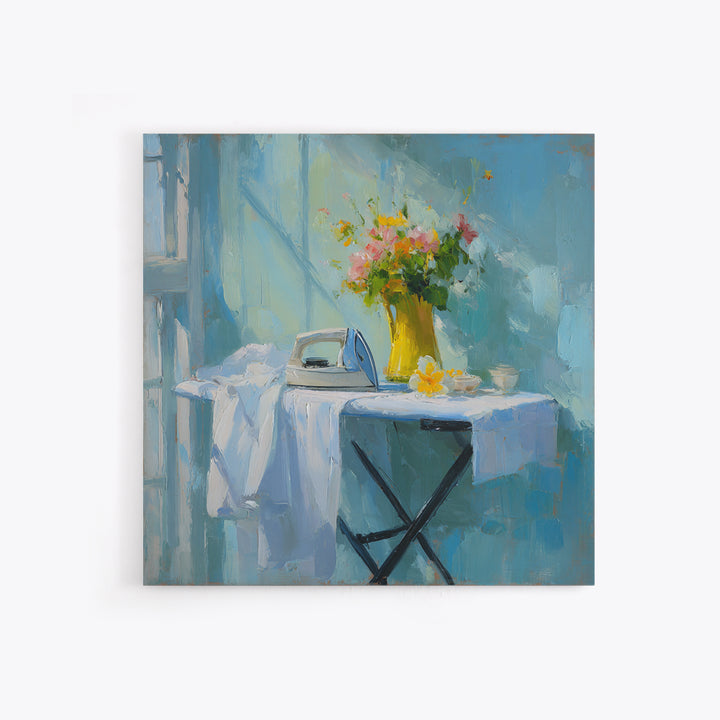 Ironing Board Still Life Framed Canvas Print, Laundry Room Art, Living Room Decor, Oil Painting, Clean, Wall Art Print, LRA-1x1-48