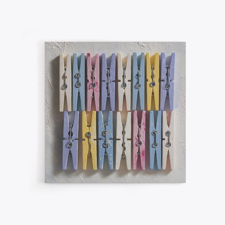 Cheerful Clothespins Arranged as Pattern Framed Canvas Print, Laundry Room Art, Laundry Room Decor, Living Room Decor, Clean, LRA-1x1-52