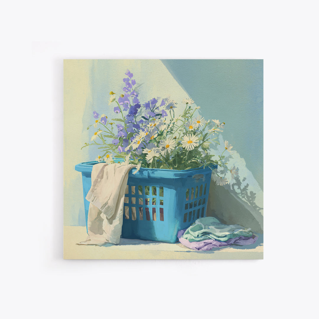 Blue Laundry Basket Framed Canvas Print, Laundry Room Art, Fine Art Print, Living Room Decor, Fine Art, Clean, Painting, LRA-1x1-53