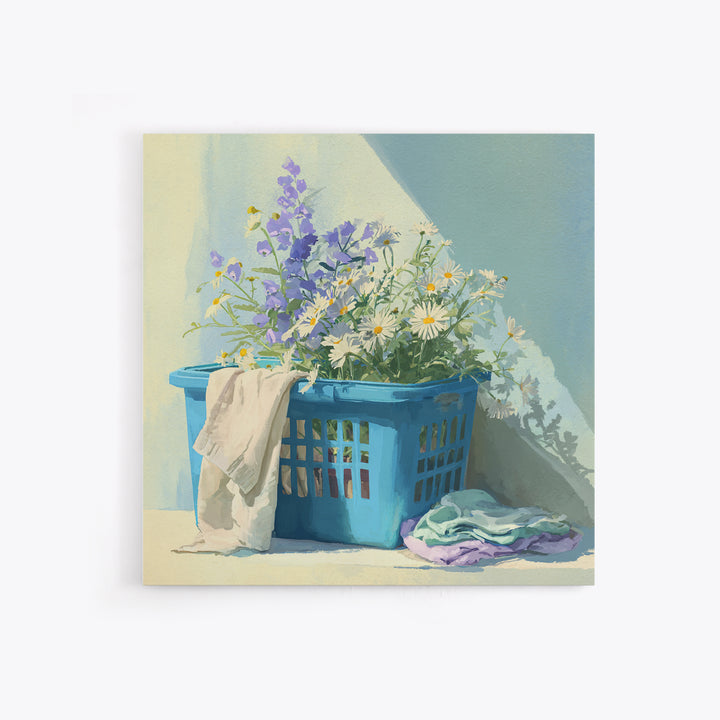 Blue Laundry Basket Framed Canvas Print, Laundry Room Art, Fine Art Print, Living Room Decor, Fine Art, Clean, Painting, LRA-1x1-53