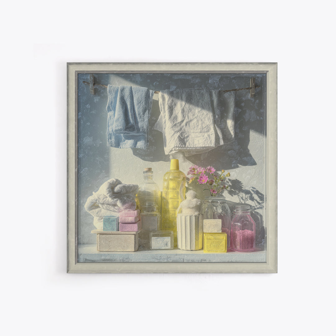 Farmhouse Laundry Sign Ornament Without Words Framed Canvas Print, Laundry Room Art, Gallery Decor, Living Room Decor, Clean, LRA-1x1-67