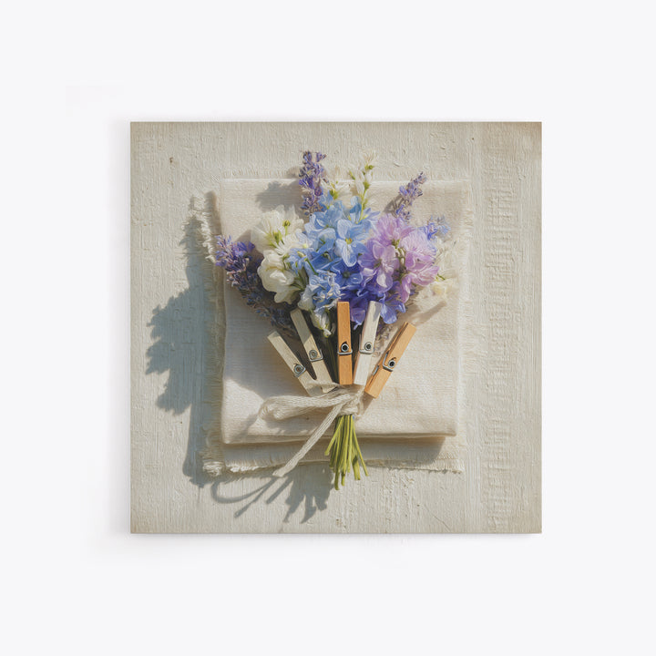 Clothespin Bouquet in Folk Art Style Framed Canvas Print, Laundry Room Art, Whimsical Art, Living Room Decor, Fine Art, Clean, LRA-1x1-68