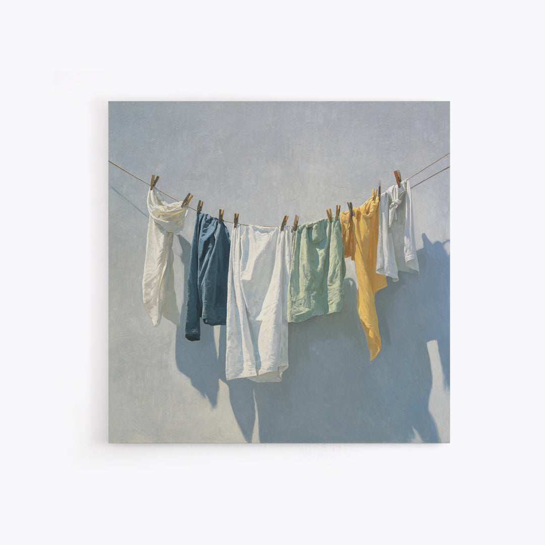 Clothesline with White Linens Blowing in Sunshine Canvas Print, Laundry Room Art, Art Print, Living Room Decor, Clean, LRA-1x1-73