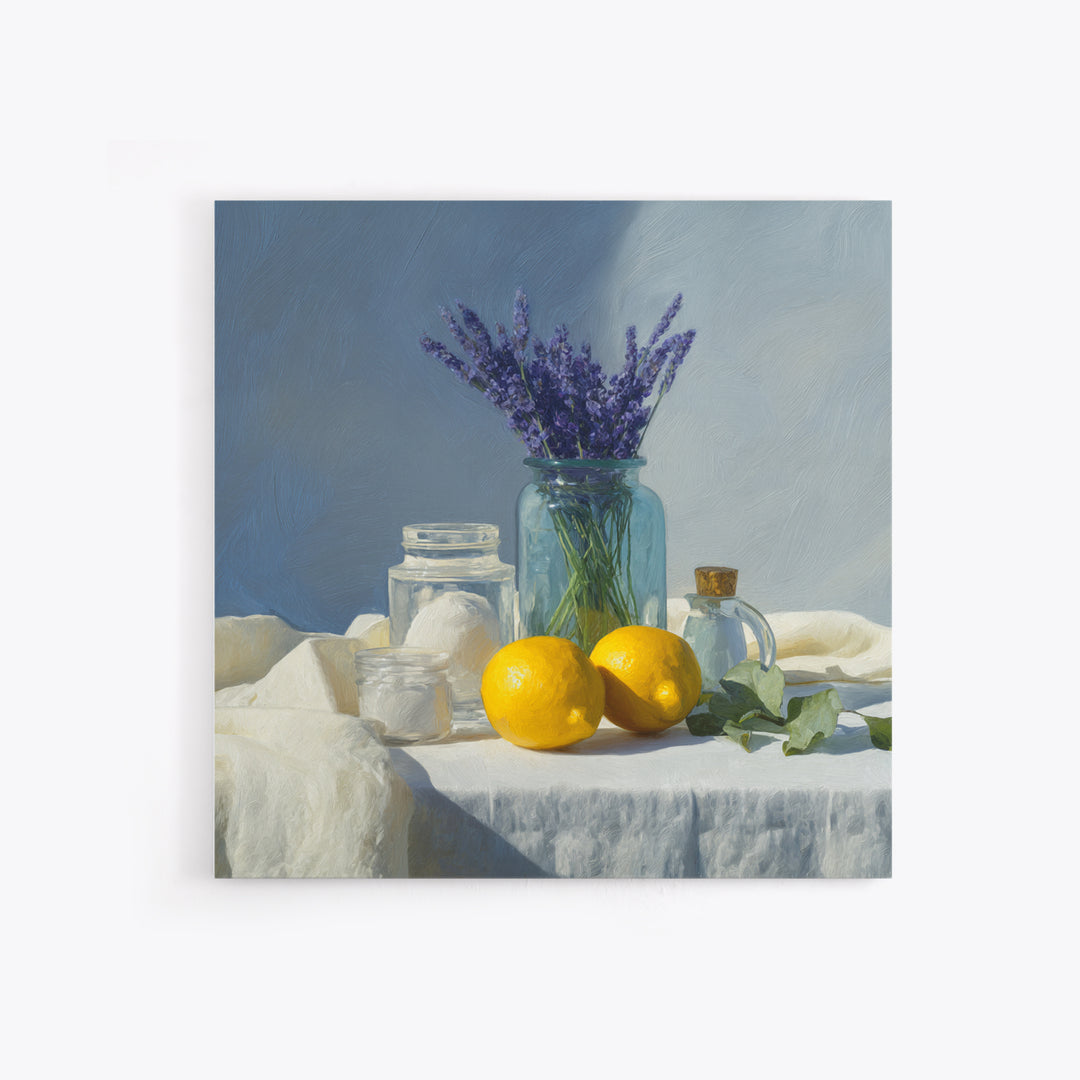 Lemon and Clean Linen Still Life Canvas Print, Laundry Room Art, Modern Decor, Living Room Decor, Abstract Art, Clean, LRA-1x1-75