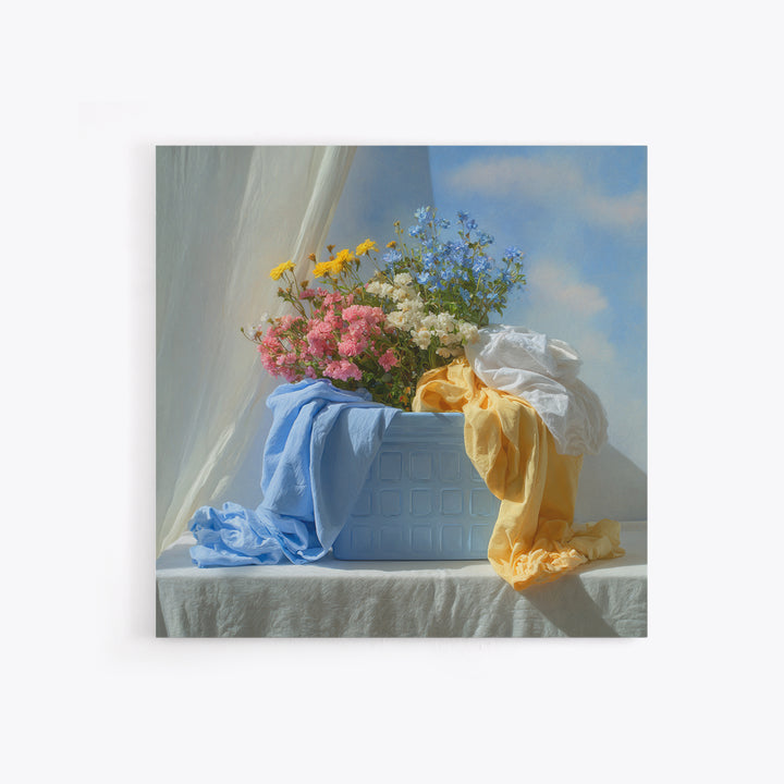 Blue Laundry Basket Canvas Print, Laundry Room Art, Room Decor, Living Room Decor, Fine Art, Clean, New Home Gift, LRA-1x1-77