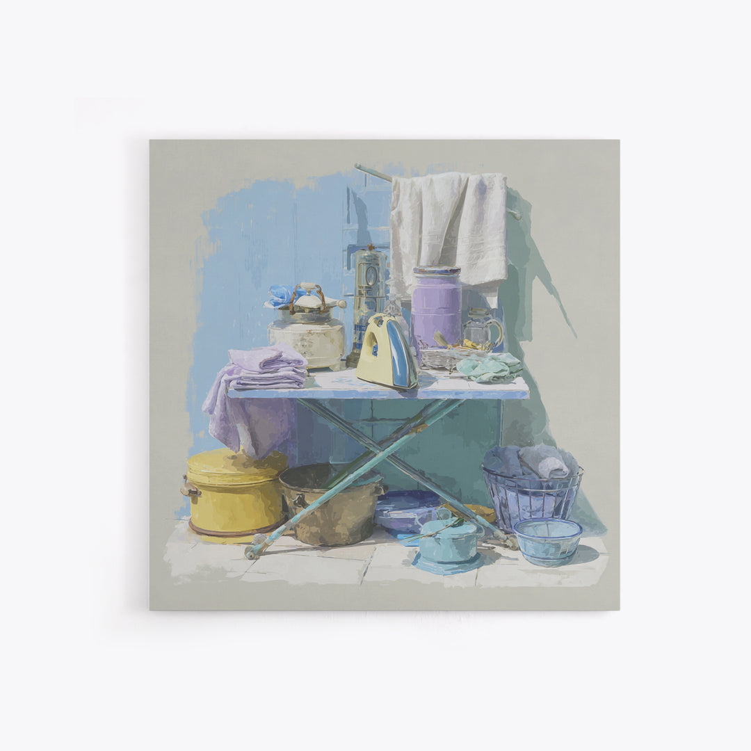 Retro Iron Illustration Canvas Print, Laundry Room Art, Textured Painting, Living Room Decor, Fine Art, Clean, New Home Gift, LRA-1x1-81