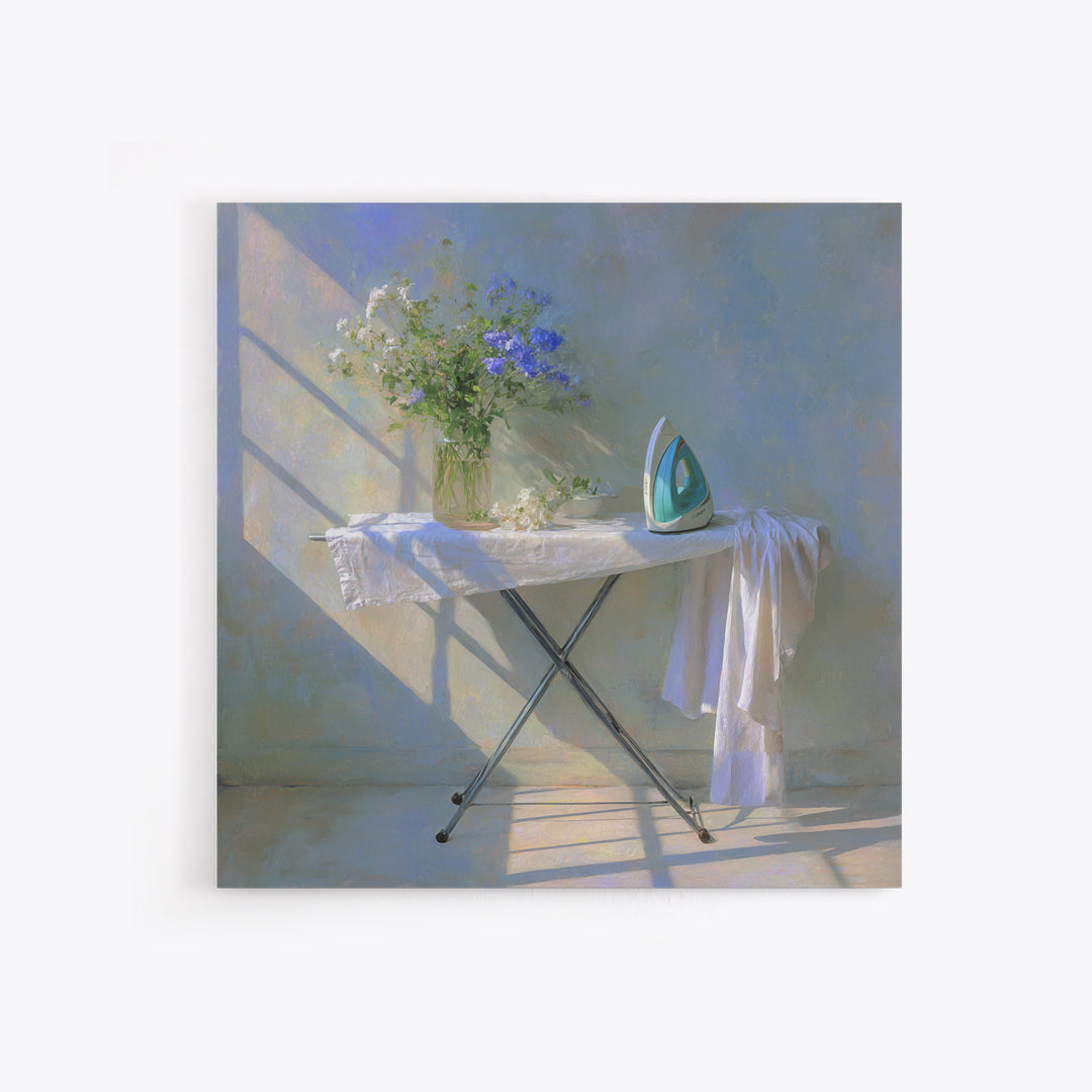 Ironing Board Still Life Framed Canvas Print, Laundry Room Art, Printable Wall Art, Living Room Decor, Fine Art, Clean, LRA-1x1-96