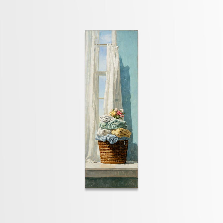 Basket of Folded Towels Canvas Print, Laundry Room Art, Downloadable Art, Living Room Decor, Fine Art, Clean, Boho Decor, LRA-1x3-2