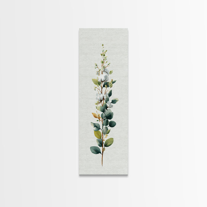 Sunlit White Towels and Eucalyptus Branch Canvas Print, Laundry Room Art, Digital Art, Living Room Decor, Watercolor Art, Clean, LRA-1x3-23