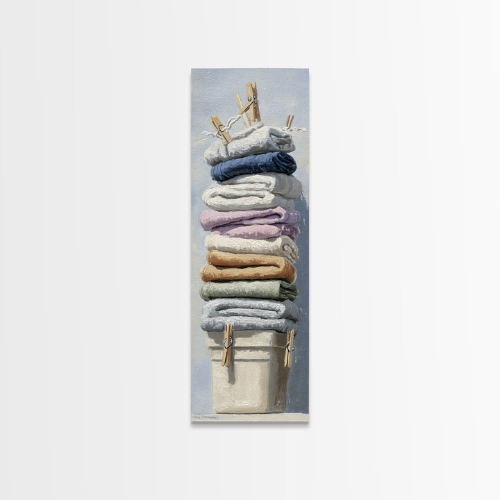 Basket of Folded Towels Canvas Print, Laundry Room Art, Downloadable Art, Living Room Decor, Fine Art, Clean, Boho Decor, LRA-1x3-26