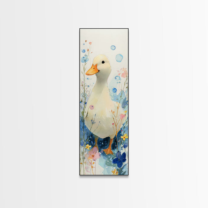 Duck and Bubbles Whimsical Watercolor Canvas Print, Laundry Room Art, Living Room Decor, Oil Painting, Clean, LRA-1x3-27