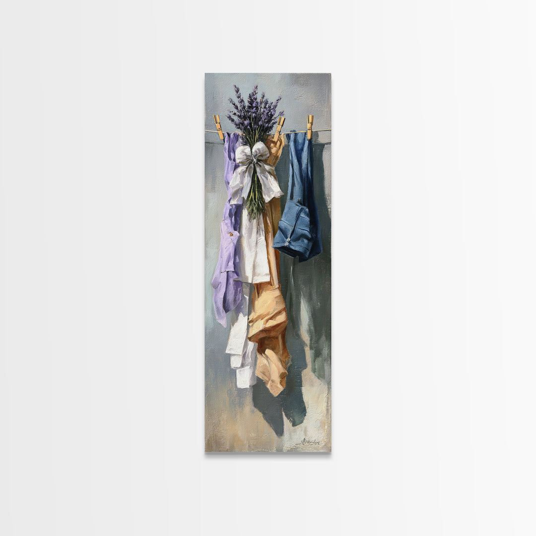 Lavender Sachet and Ribbon Still Life Framed Canvas Print, Laundry Room Art, Modern Decor, Living Room Decor, Fine Art, Clean, LRA-1x3-29