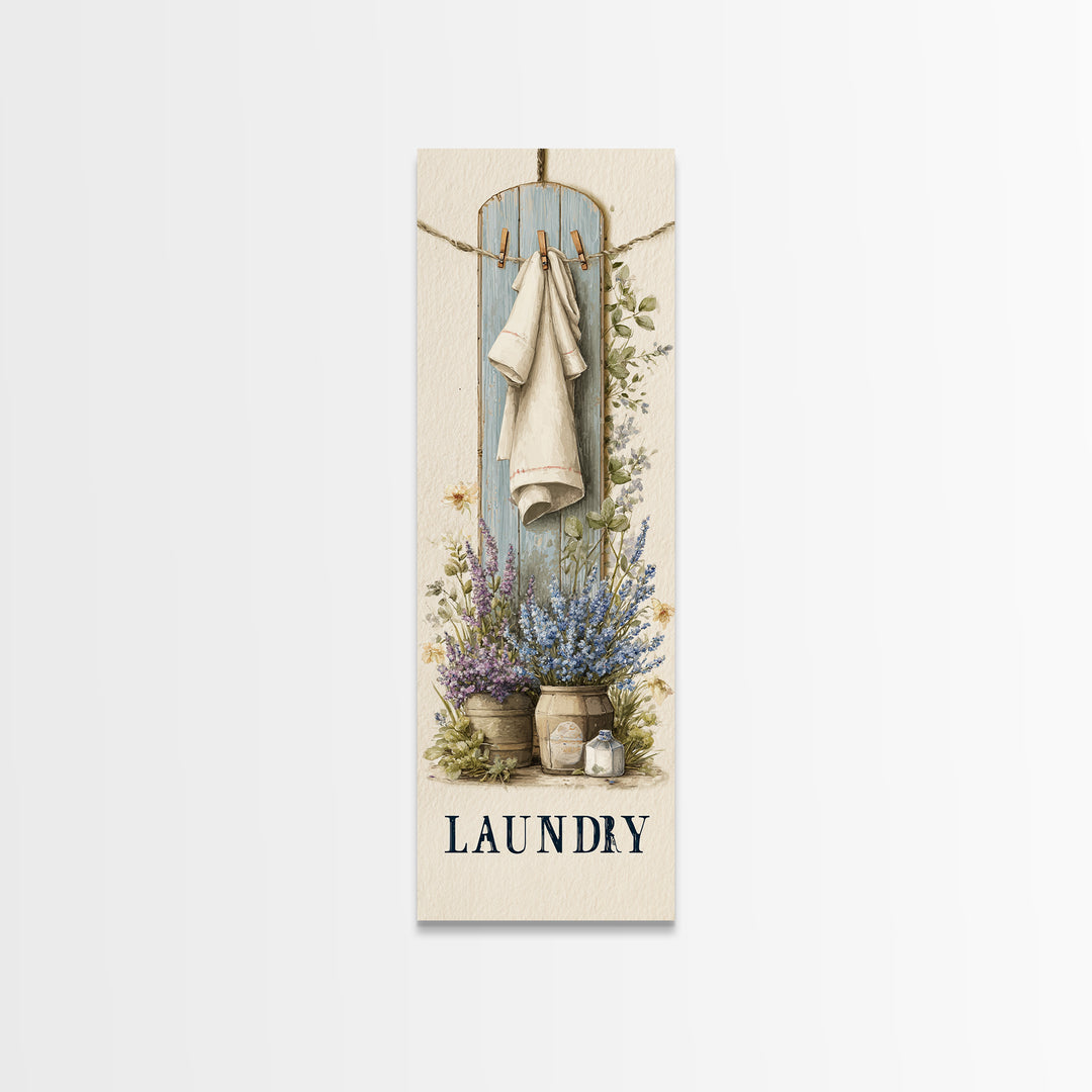 Farmhouse Laundry Sign Ornament Without Words Framed Canvas Print, Laundry Room Art, Oil Painting, Living Room Decor, Clean, LRA-1x3-31