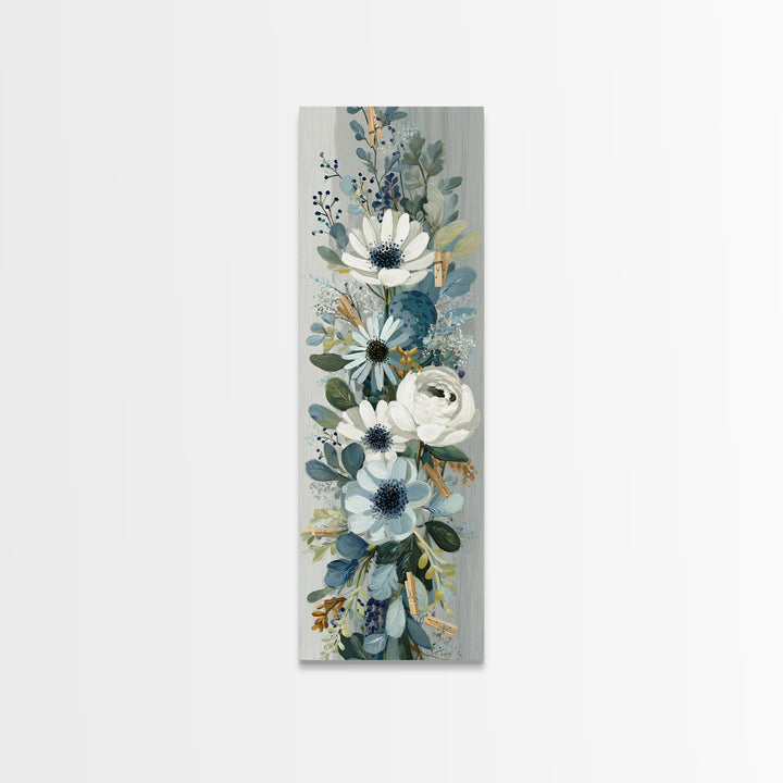 Clothespin Bouquet in Folk Art Style Canvas Print, Laundry Room Art, Textured Painting, Living Room Decor, Fine Art, Clean, LRA-1x3-32