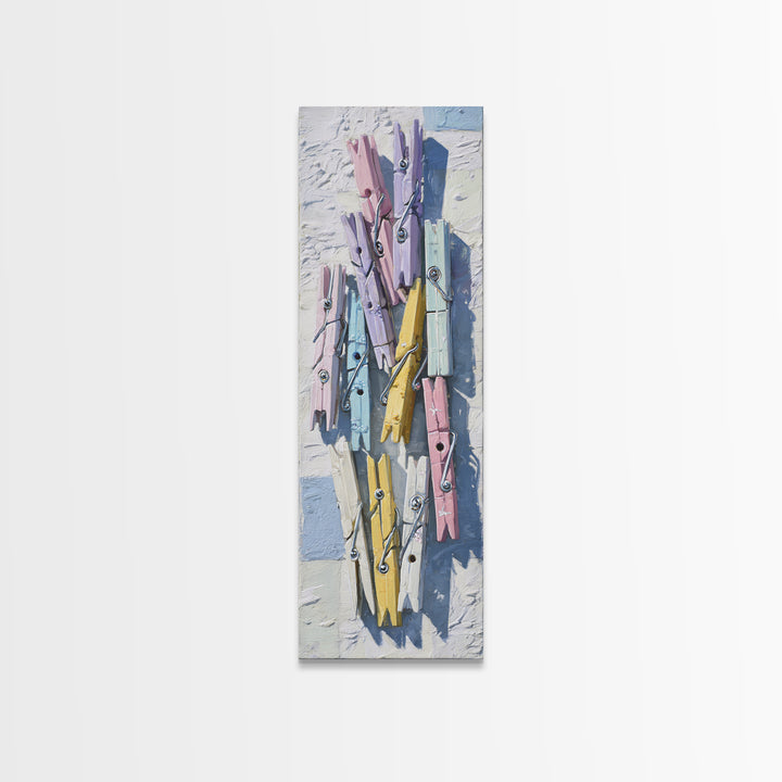 Cheerful Clothespins Arranged as Pattern Canvas Print, Laundry Room Art, Printable Wall Art, Living Room Decor, Fine Art, Clean, LRA-1x3-40