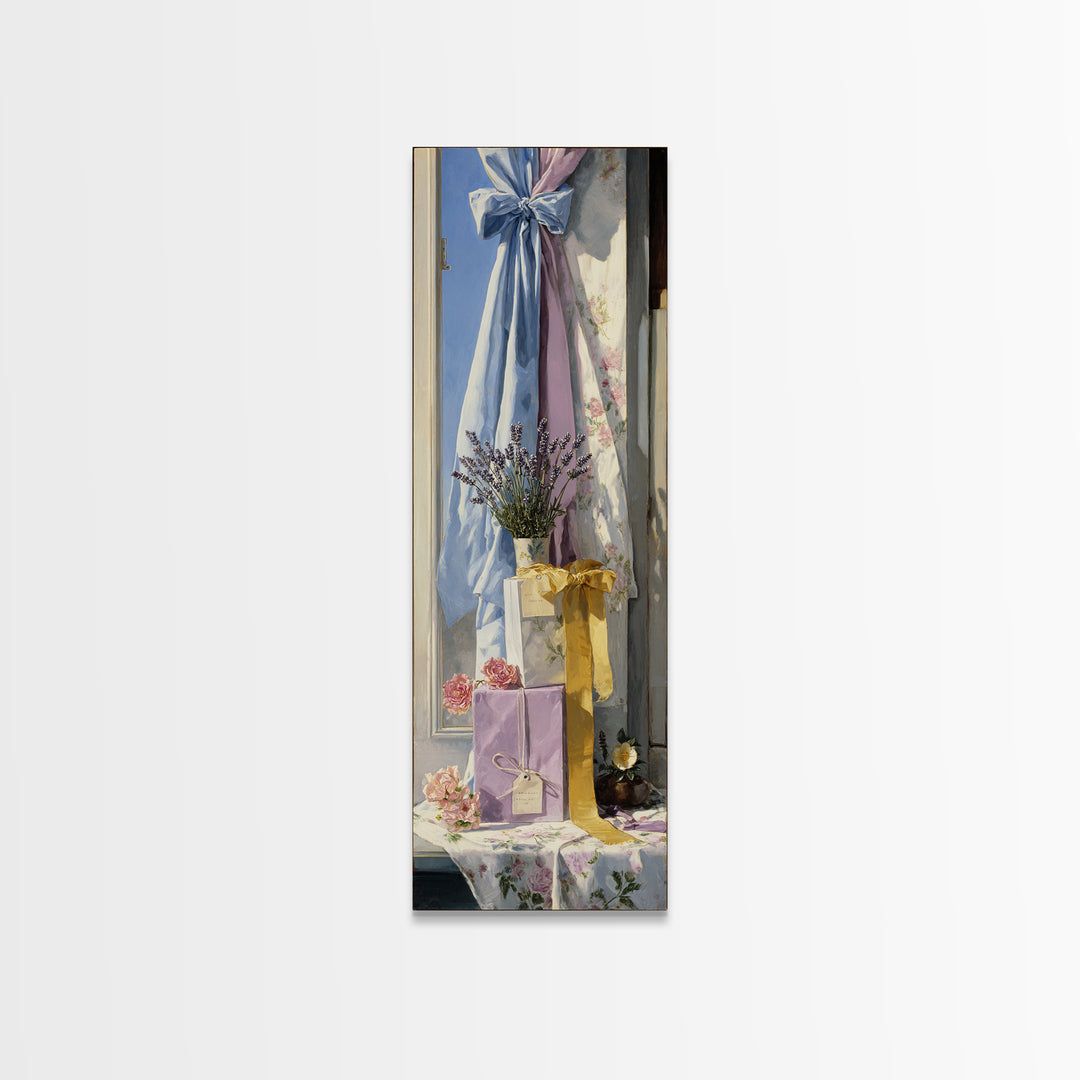 Lavender Sachet and Ribbon Still Life Canvas Print, Laundry Room Art, Rustic Home Decor, Living Room Decor, Fine Art, Clean, LRA-1x3-5