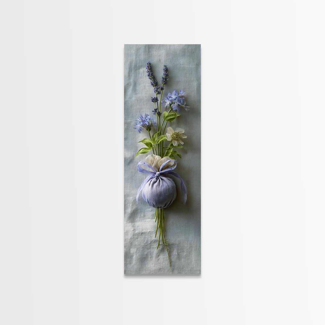 Lavender Sachet and Ribbon Still Life Framed Canvas Print, Laundry Room Art, Modern Decor, Living Room Decor, Fine Art, Clean, LRA-1x3-53