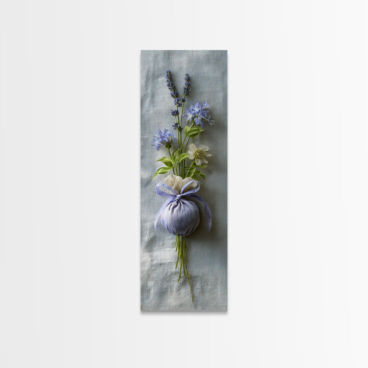 Lavender Sachet and Ribbon Still Life Framed Canvas Print, Laundry Room Art, Modern Decor, Living Room Decor, Fine Art, Clean, LRA-1x3-53