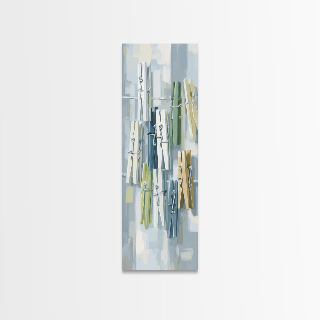 Cheerful Clothespins Arranged as Pattern Framed Canvas Print, Laundry Room Art, Printable Art, Living Room Decor, Clean, LRA-1x3-64