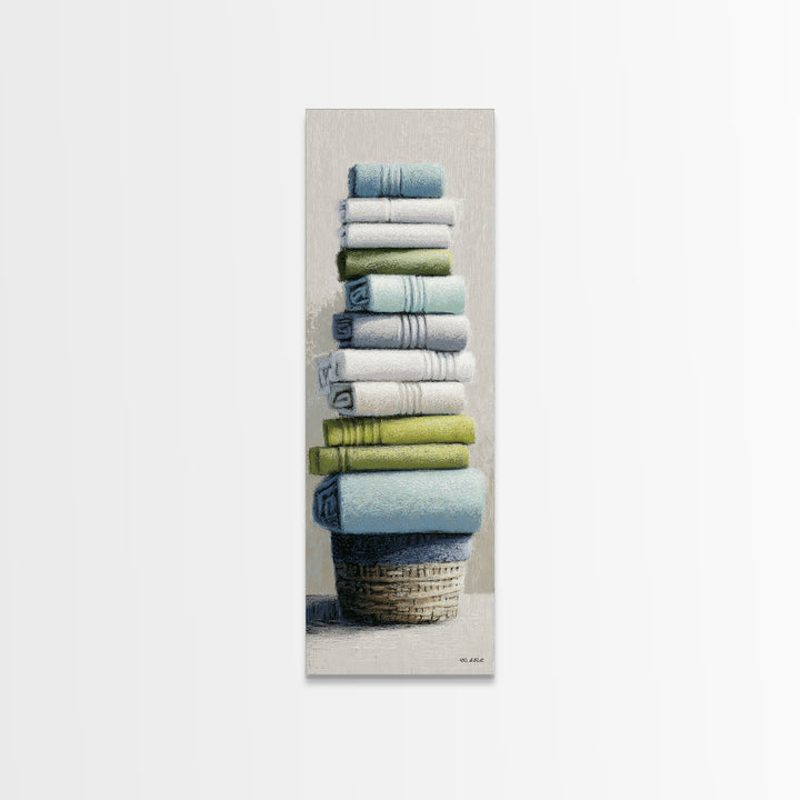 Basket of Folded Towels Canvas Print, Laundry Room Art, Statement Artwork, Living Room Decor, Fine Art, Clean, Digital Art, LRA-1x3-98