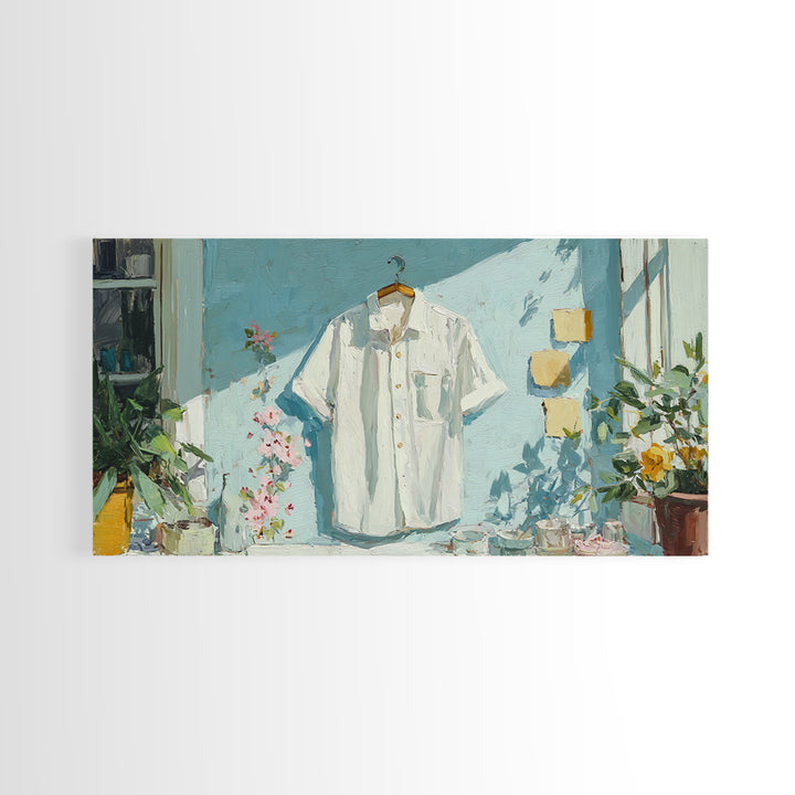 White Shirt on Hanger Canvas Print, Laundry Room Art, Contemporary Art, Living Room Decor, Fine Art, Clean, Farmhouse Decor, LRA-2x1-17