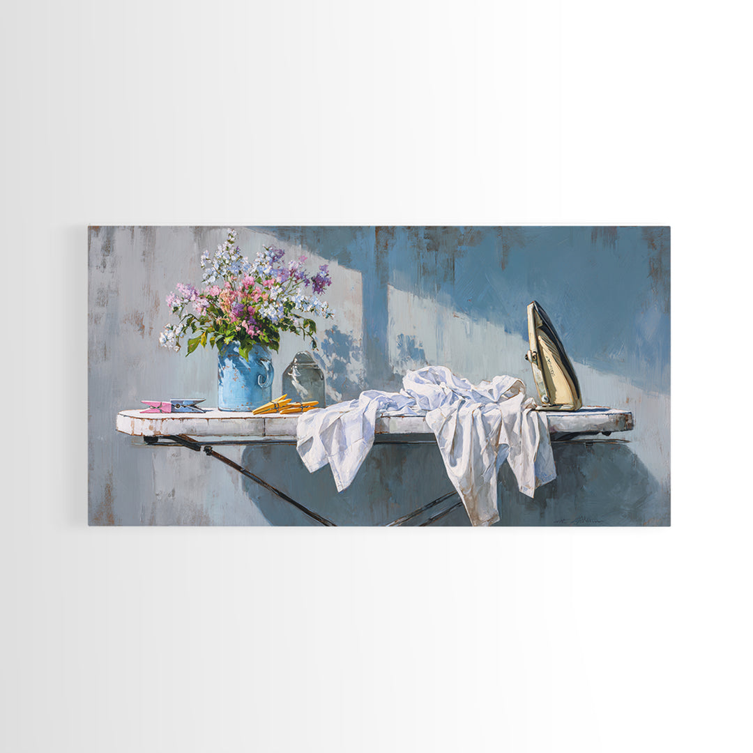 Ironing Board Still Life Framed Canvas Print, Laundry Room Art, Statement Artwork, Living Room Decor, Fine Art, Clean, LRA-2x1-20