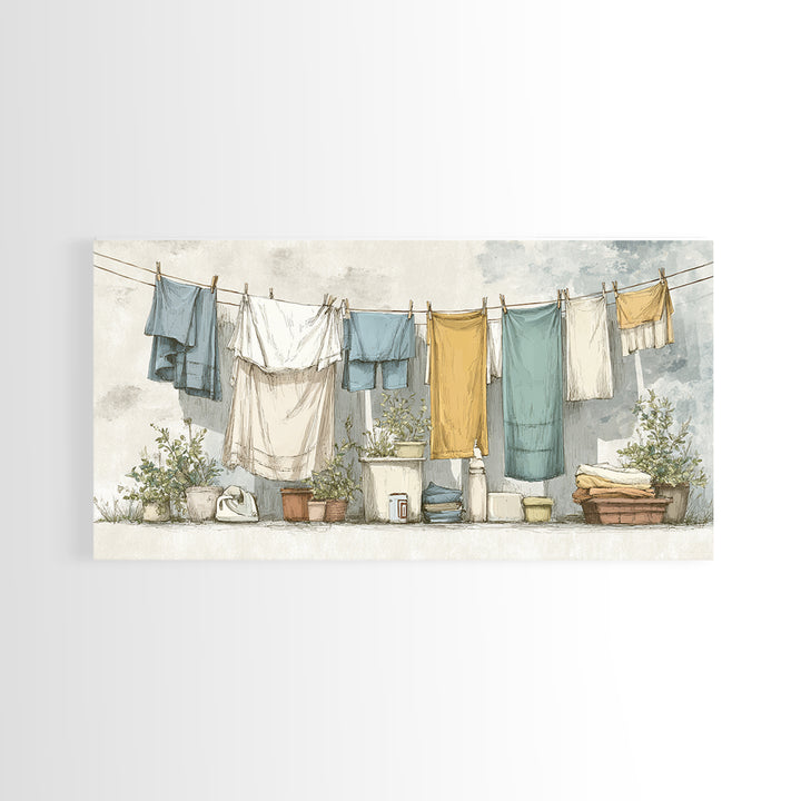 Retro Iron Illustration Framed Canvas Print, Laundry Room Art, Living Room Decor, Watercolor Art, Clean, Wall Art Print, LRA-2x1-29