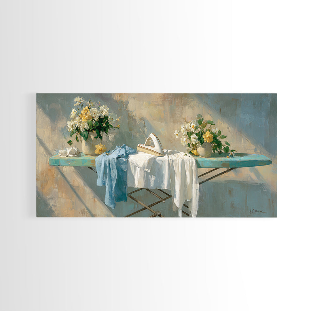 Ironing Board Still Life Canvas Print, Laundry Room Art, Textured Painting, Living Room Decor, Fine Art, Clean, New Home Gift, LRA-2x1-44