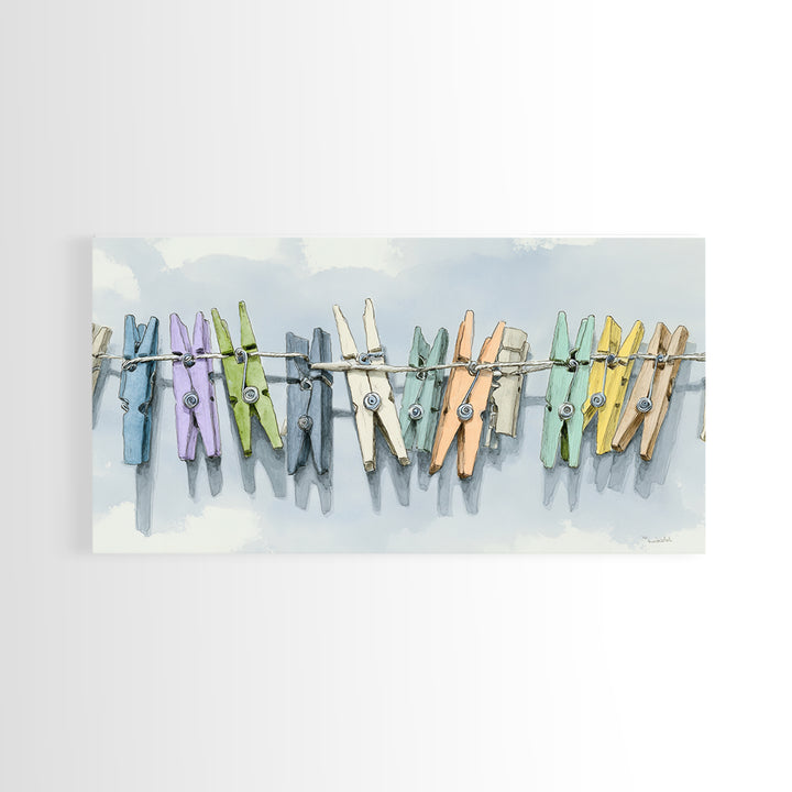 Cheerful Clothespins Arranged as Pattern Canvas Print, Laundry Room Art, Digital Art, Living Room Decor, Fine Art, Clean, LRA-2x1-48